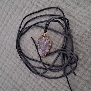 Gray Raw Druzzy Faux Leather Wrap Bracelet